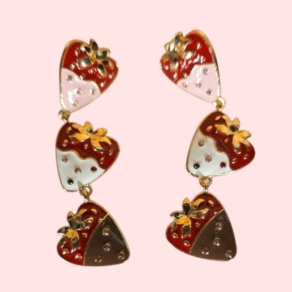 Target Strawberry Earrings in Red, White, and Gold
